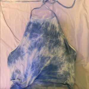 blue and white halter top
